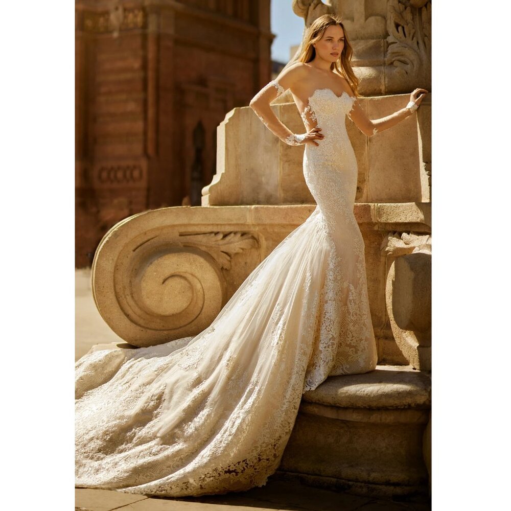 Ines Di Santo Glissando Strapless Mermaid Chantilly Lace Wedding Dress sz 12